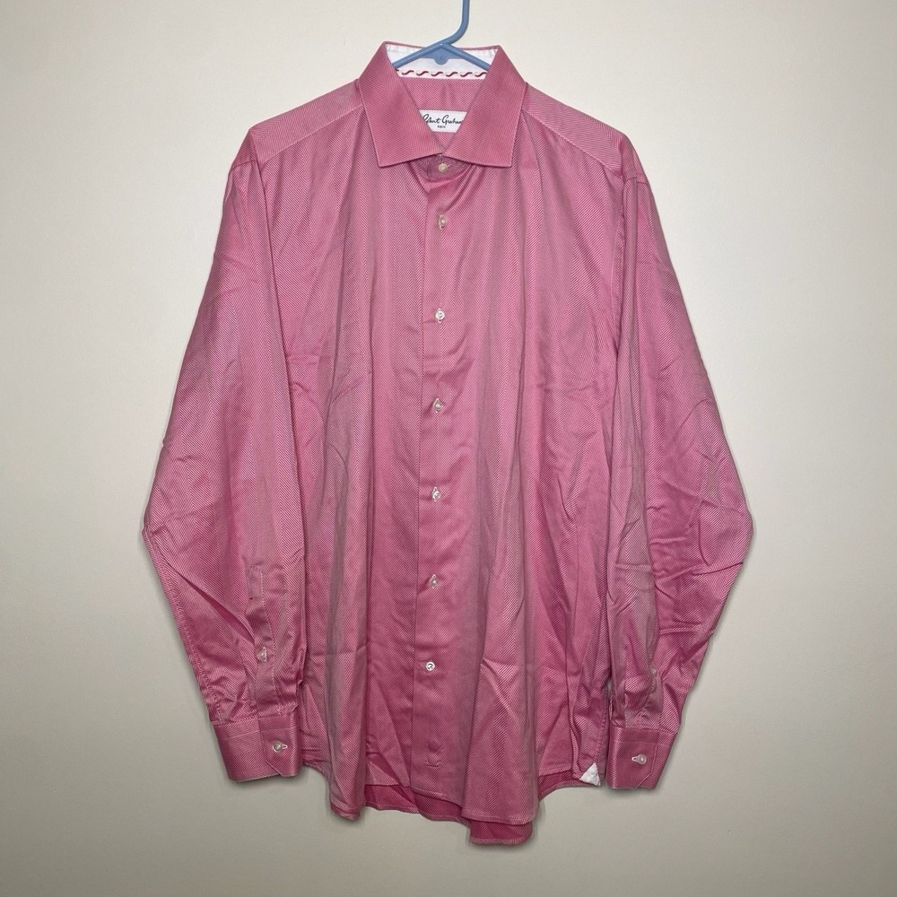 Robert Graham Shirt Mens 43 17 Button Down Pink Patterned Herringbone - Picture 1 of 10